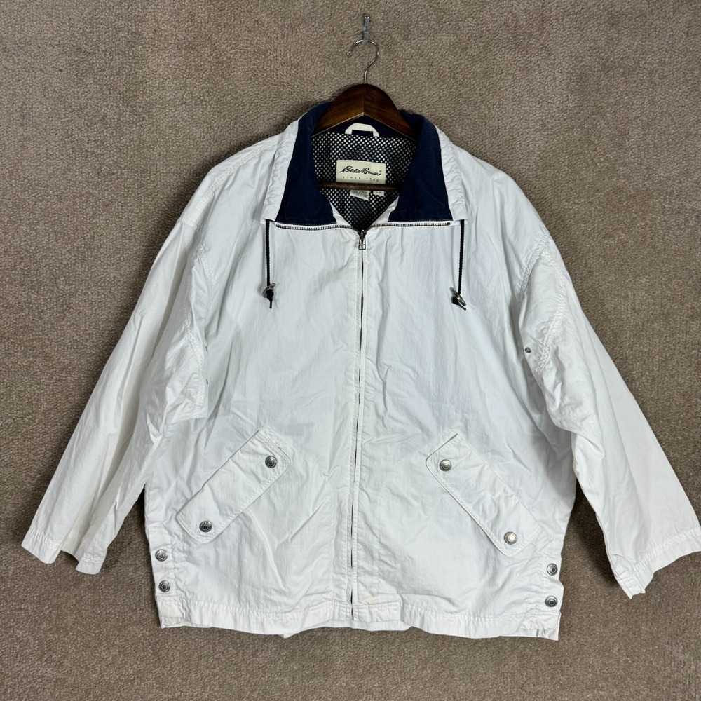 Eddie Bauer‎ Wind Breaker Jacket Womens Size Large White Full Zip Mesh Oversized